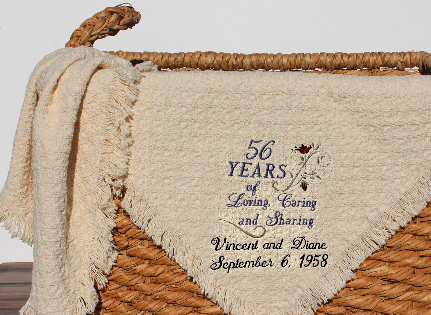 Personalized Anniversary Embroidered Throws and Blankets
