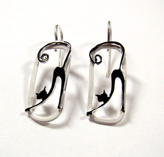Cats earrings sterling silver 925 Black and White by DawidPandel