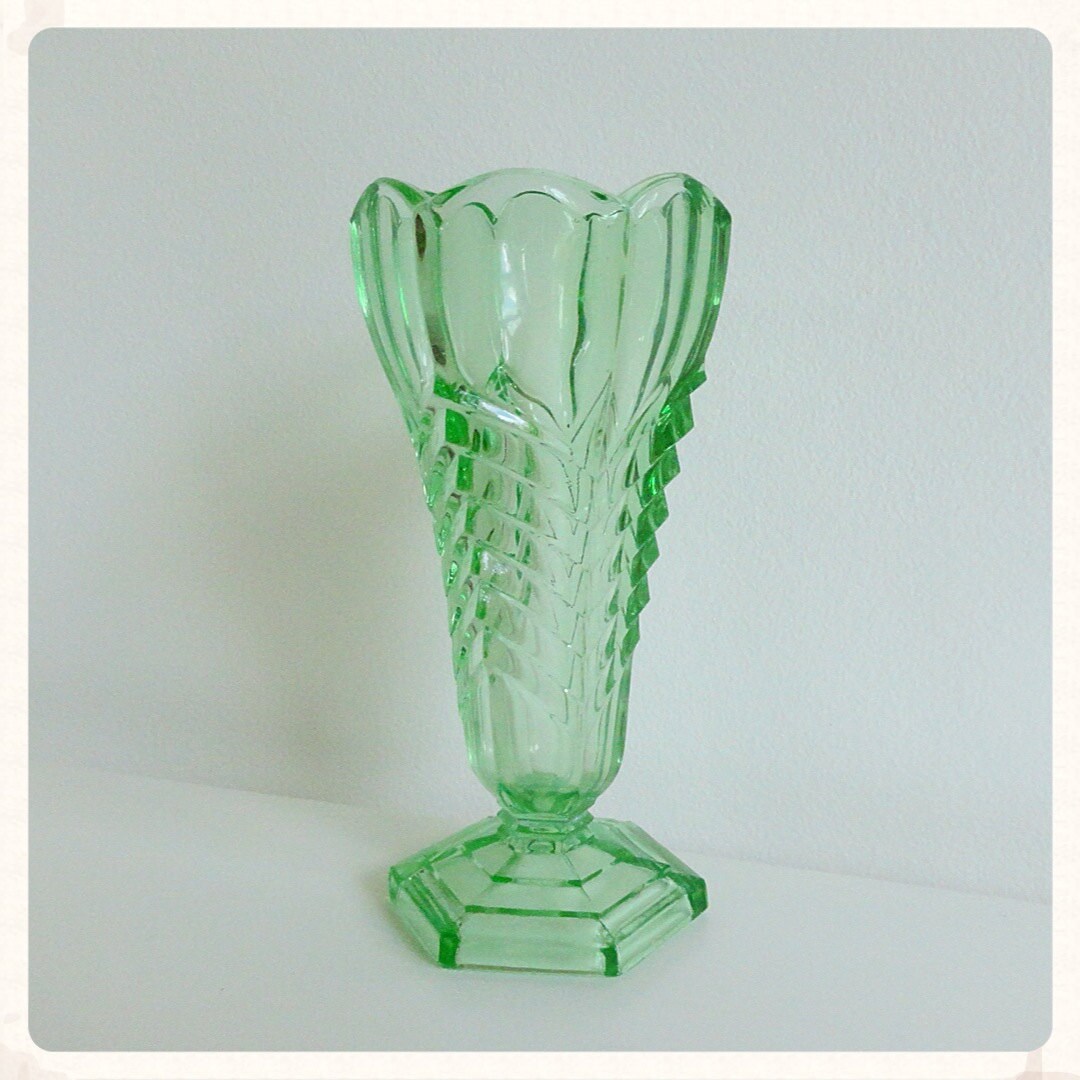 Art deco green uranium glass vaseline glass vase by ZingVintage
