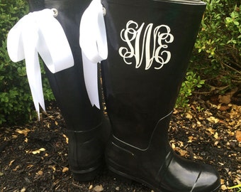 Monogrammed Rain Boots With Bows