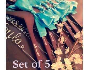 Set of 5--personalized hanger, wedding hanger, bridal hanger bridal gift, customized hanger, bridesmaid hanger