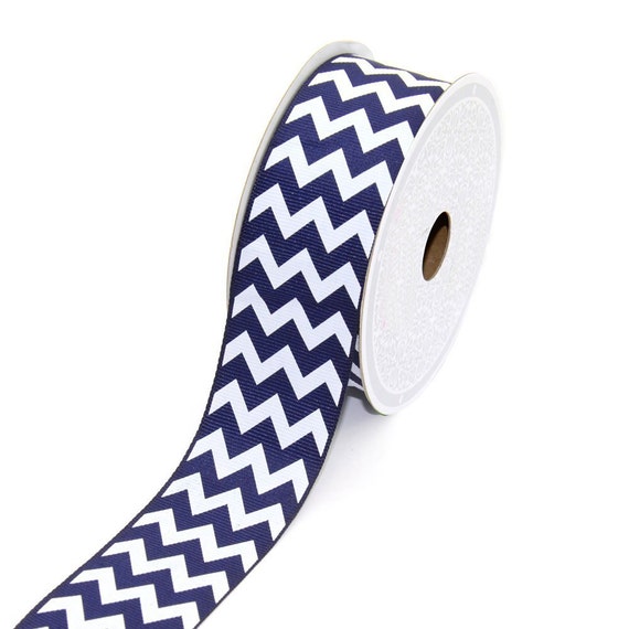 Navy Blue Chevron Grosgrain Ribbon 1.5 by EmeraldCraftAndHobby