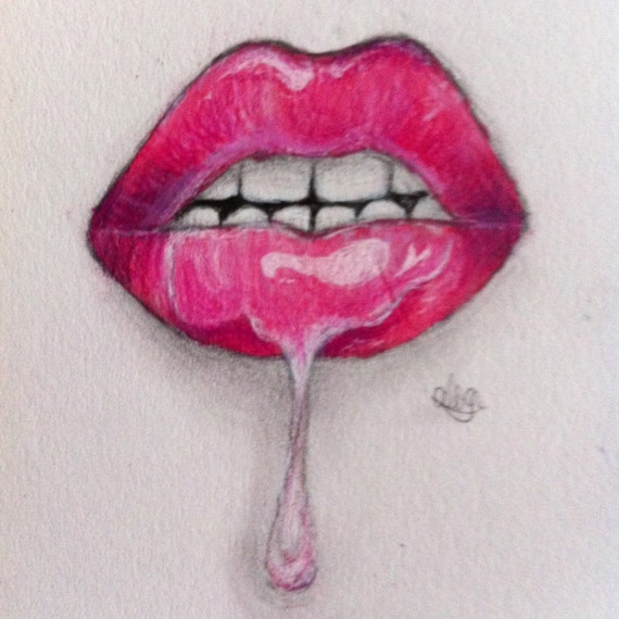 Original drawing of glossy lips by alicesart00 on Etsy