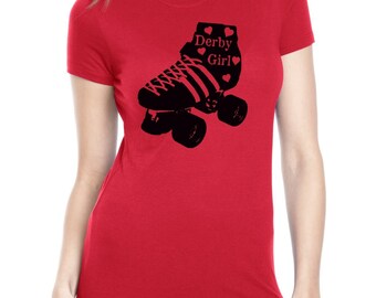 Womens Roller Derby Tshirt Roller Skate Shirts Derby Girl Gifts Screen Print Clothing Pink Ladies Fashion Retro Skates Active Wear