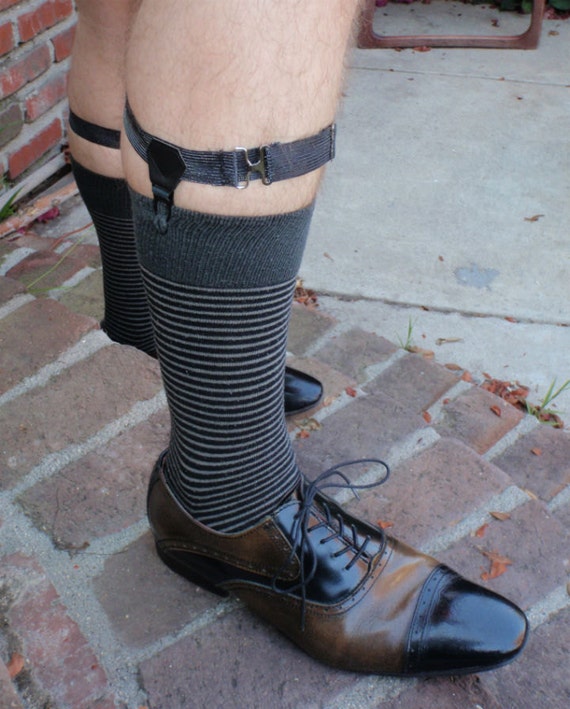 Black Elastic Sock Garter Set Adjustable by Darkwear clothing