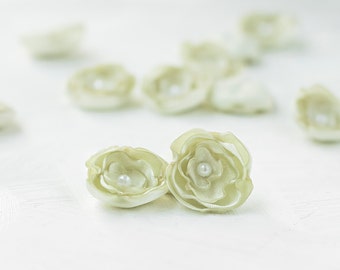 12 Handmade small champagne fabric flowers - wedding decor, bouquet, fabric flowers, singed flowers, satin flowers, gift wrapping flowers