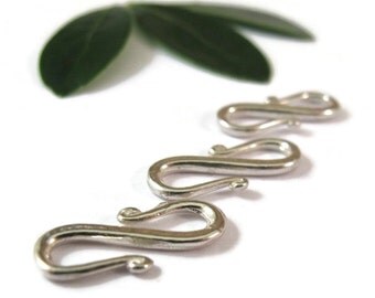 Silver S Clasp, Set of 3 Sterling Silver S Hooks, Silver Findings, Jewelry Supplies, Necklace Converter (F-6420s)