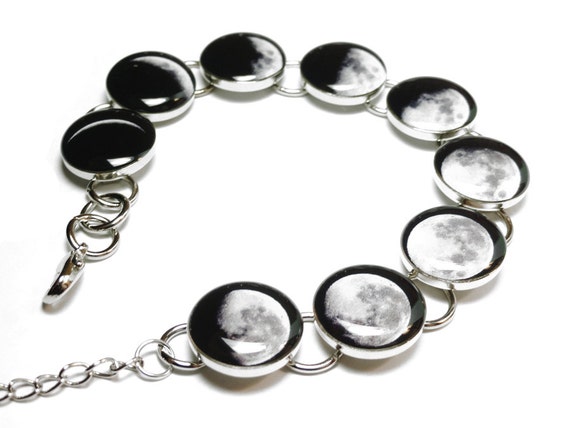 Phases Of The Moon Bracelet, Silver Plated Resin Handmade Moon Bracelet, Space Jewelry, Solar System, Lunar, Moon Phase Bracelet