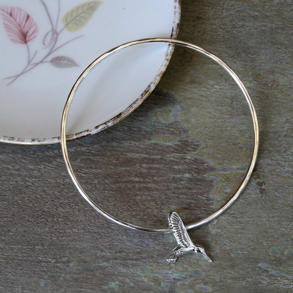 Hummingbird Bangle Solid Sterling Silver Bracelet by KiraFerrer