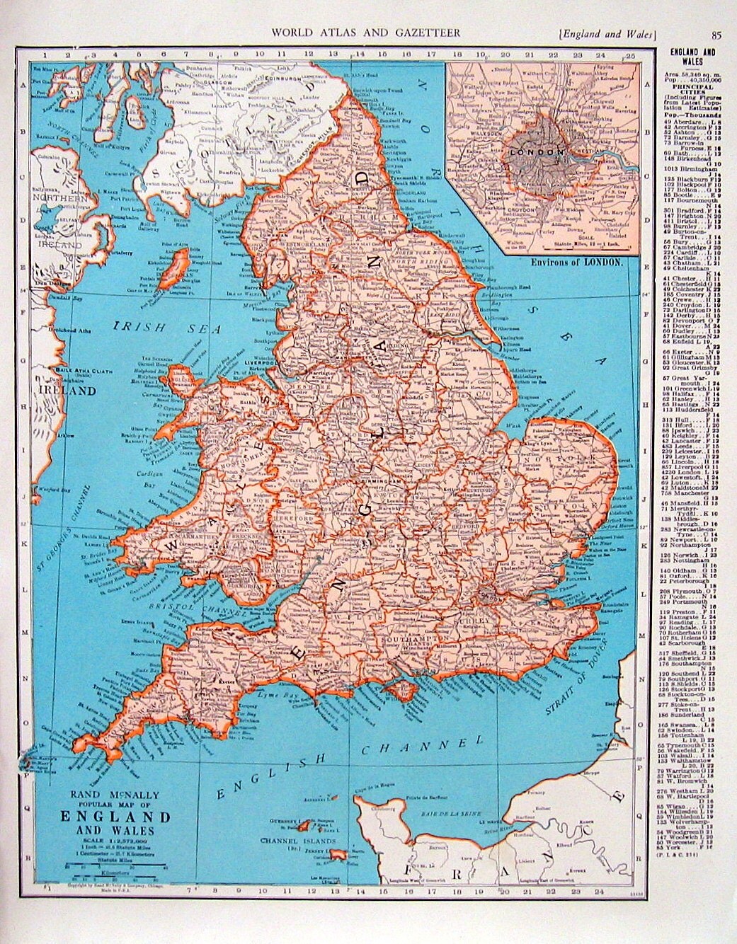 1944 Vintage Map England Map Scotland Map 2 Sided World