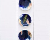Glacier Navy Blue, 14k Gold, Peach Porcelain Dipping Plates // Set of 4 // Delicate, Serving and Dining Accessories From the Canyon Series