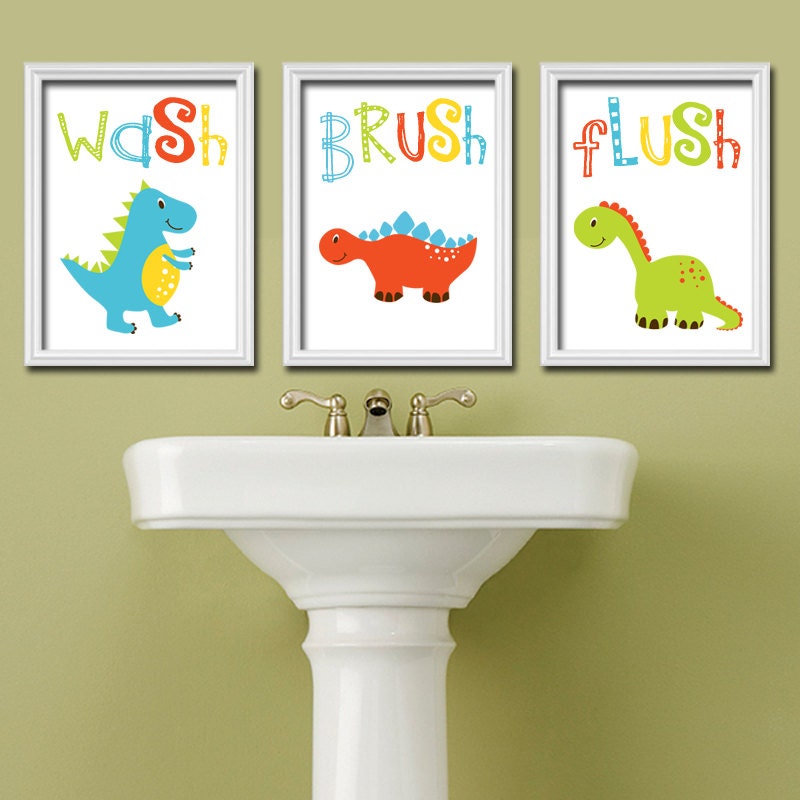 Dinosaur BATHROOM Wall Art CANVAS or Prints Dino Bath Wash