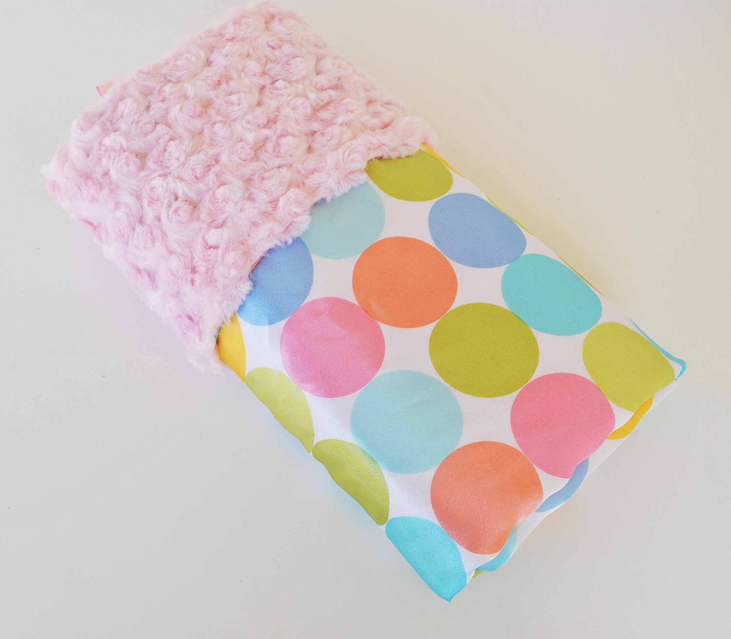 PASTEL DISCO DOT Baby Blanket / Pastel dot satin print with soft plush minky swirls / Comforting fabrics for new baby