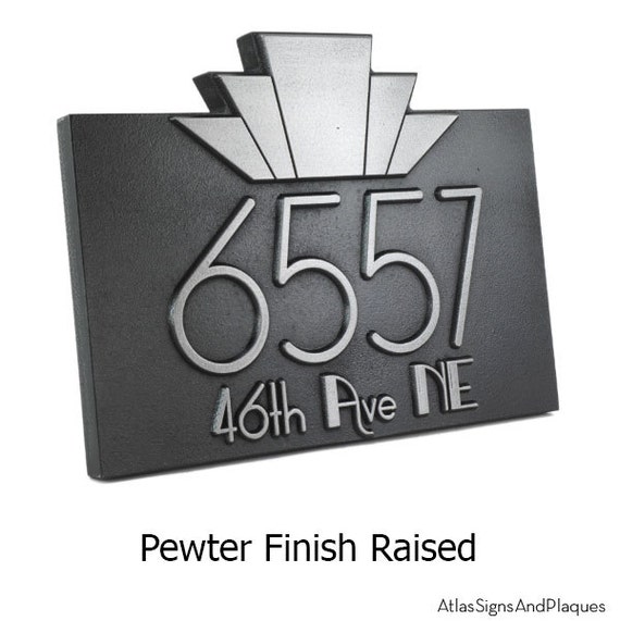 Horizontal Moderne Art Deco Address Numbers Plaque 14 W