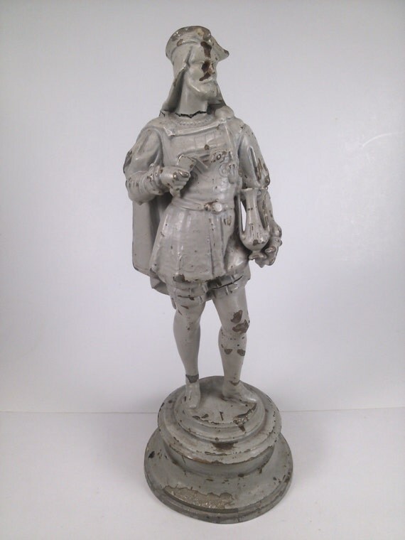 vintage cast iron statue. spanish conquistador. by GarageInc