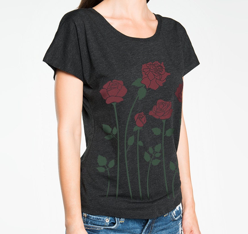 Roses Tshirt Boxy Relaxed fit Dolman sleeve Women's
