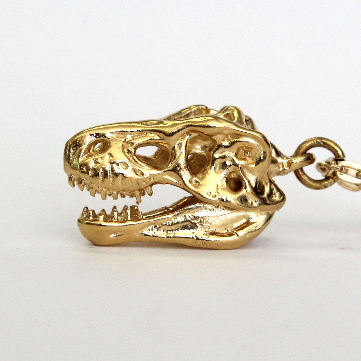 T Rex Skull Necklace Gold Plated Tyrannosaurus Rex Skull