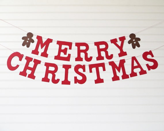 Merry Christmas Decoration - 5 inch Letters with Gingerbread Man - Merry Christmas Banner Holiday Banner Christmas Garland Holiday Decor Il_570xn
