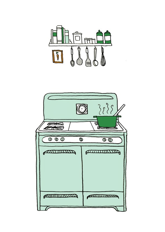 Retro kitchen stove print