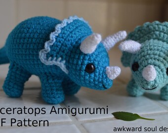 Triceratops Dinosaur Crochet Amigurumi Doll PDF Pattern