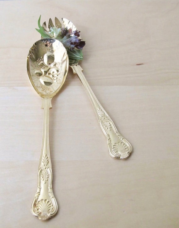 gold plated salad fork serving spoon sheffield by ionesAttic