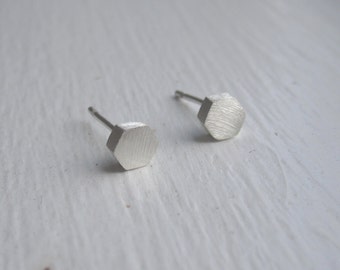 Solid 14K 4mm Hexagon Sterling Silver Stud Earrings with Sterling Silver Ear Wire and Sterling Silver Ear nut Brass Hexagon Geometric 0104