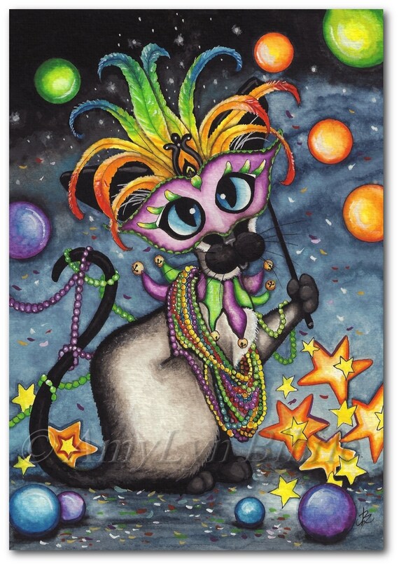 Siamese Cat Mardi Gras Art Prints By Bihrle Ck339 Amylynbihrle Siamese Cat Mardi Gras Art Prints By Bihrle Ck339