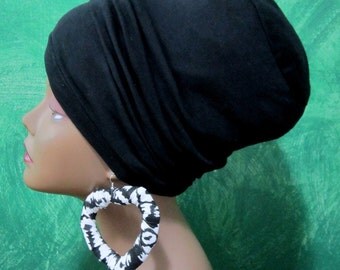 Unisex Solid Stretch Tam -Ready Wrap-Dread Locs Hat- Stretch Hat-Fashion Hair Covering- Sku:WWJ215 - Shown In Black-Choose a Length and Size
