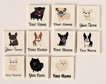 Dogs Name Tags - iron on name labels for children's clothing, personalized and printed on organic cotton