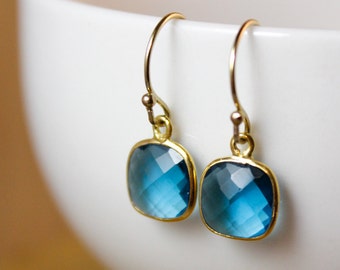 Small London Blue Quartz Dangle Earrings - 14K GF - Something Blue