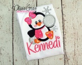 Girl Penguin Christmas Winter Embroidered Applique Shirt or Bodysuit Il_170x135