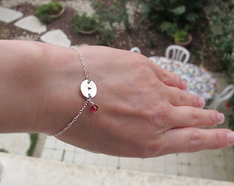 Birthstone Initial Bracelet. Personalized Sterling Silver Custom Bracelet. Gift for Her. Hand Stamped Bracelet - Birthstone Bracelet for her