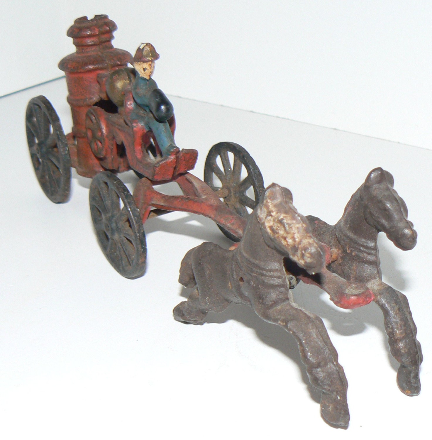 Vintage Horse Drawn Fire Engine Steam Pumper Cast Iron Toy