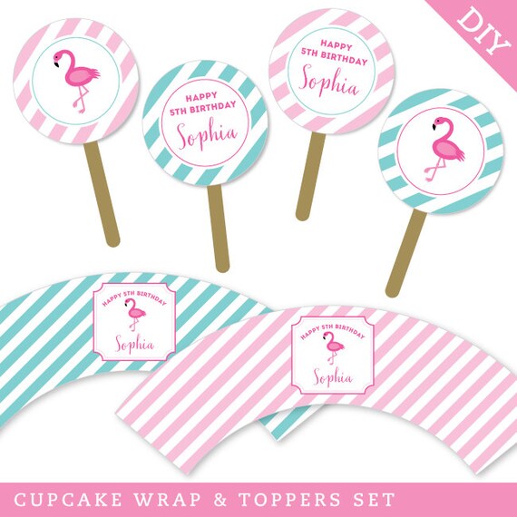 Flamingo Party - Personalized DIY printable cupcake wrapper and topper ...