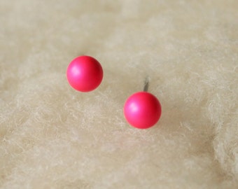 Neon Pink Swarovski Pearls - Hypoallergenic Surgical Steel Earrings or Nickel Free Titanium / Niobium Earrings for Sensitive Ears