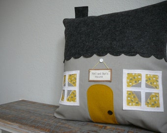 House Pillow - Pillow Cover - Yellow - Grey - Black - Housewarming Gift - Personalize