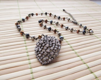 Rhinestone pendant necklace mixed metal tone rhinestones silver gunmetal copper with diamond rhinestone marquise pendant