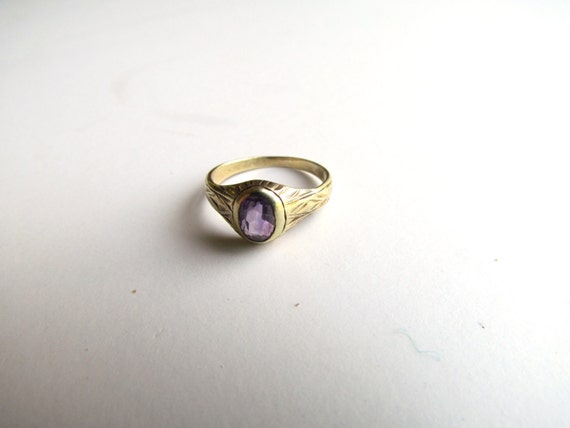 Antique 10k Gold Pinky Ring With Amethyst sz.4 c.1880s