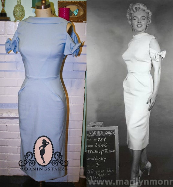 Wiggle Dress Light Blue Marilyn Monroe Bow Sleeve by Morningstar84