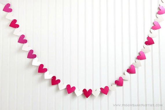 HEART Garland - Irisdecent Fuchsia and White : Valentine's Day Bunting // Wedding Decoration // Party Decoration // Bridal Shower // Hearts Il_570xn