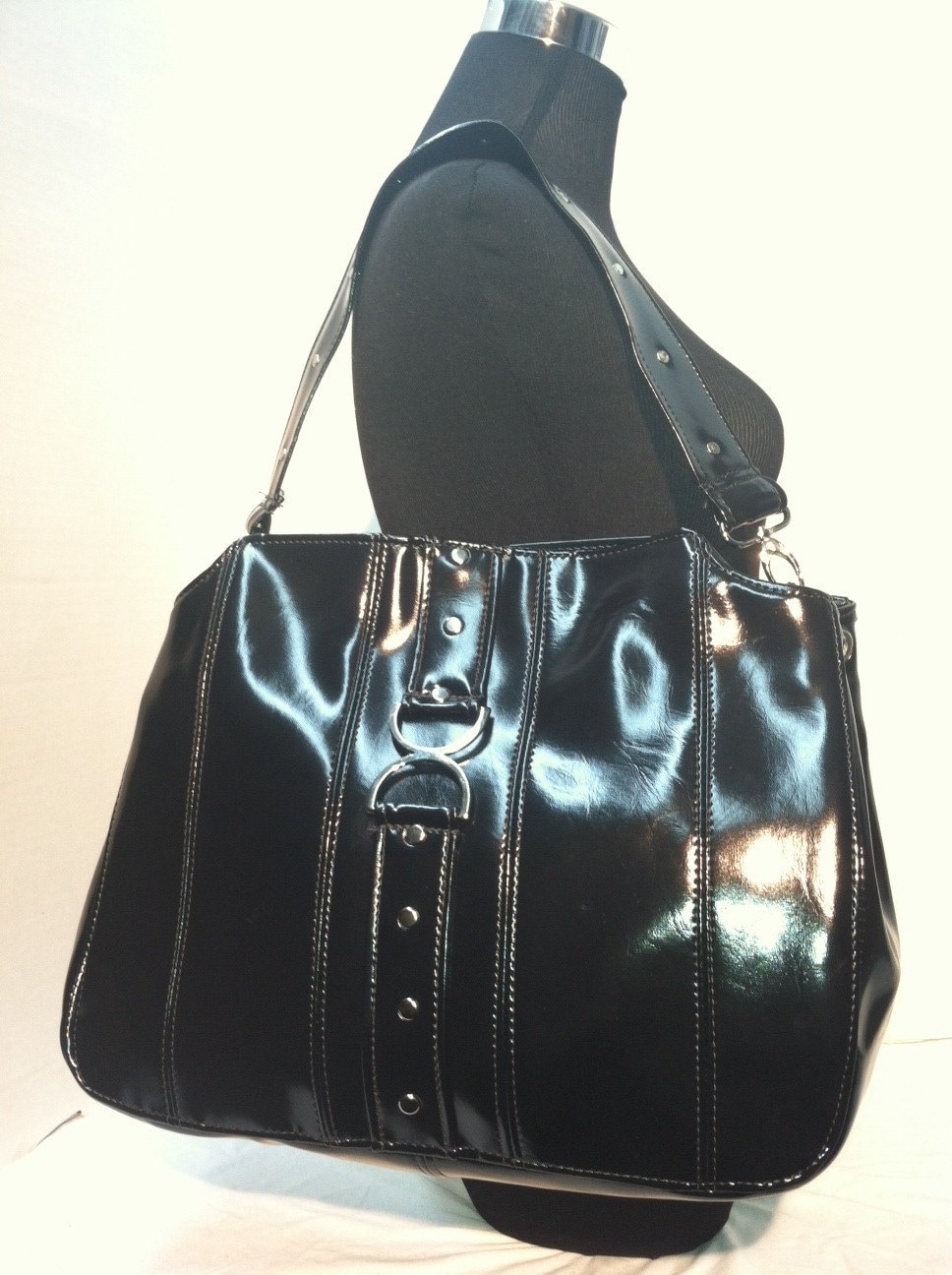 Black Patent Leather Large Tote Bag Ready To Ship by lfjfdesigns