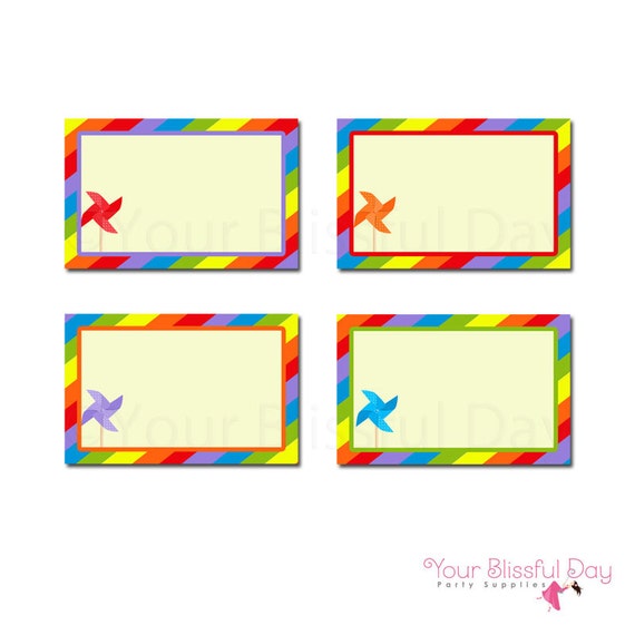 PRINTABLE Colorful Pinwheels Party Label Tents Il_570xn