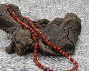 Red River jasper necklace 24" long faceted red jasper beads semiprecious stone jewelry packaged in a colorful gift bag 10651