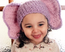 SALE 3 to 6m Elephant Baby Hat, Crochet Baby Elephant Beanie, Infant Animal Hat, Lilac Purple Baby Pink Elephant Ears Photo Prop. - il_214x170.505300349_97k3