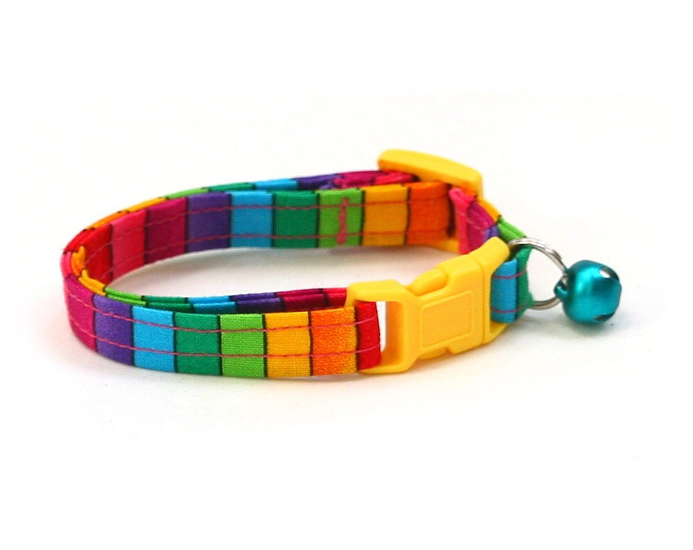 Rainbow Cat Collar Bright Rainbow Stripes Kitten or Large