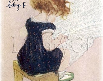 The Early Reader - ADHESIVE Personalized Vintage Bookplate