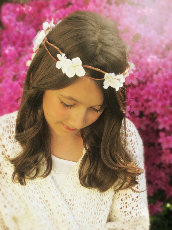 bridal headband Flower Girl Back Cascade floral headpice