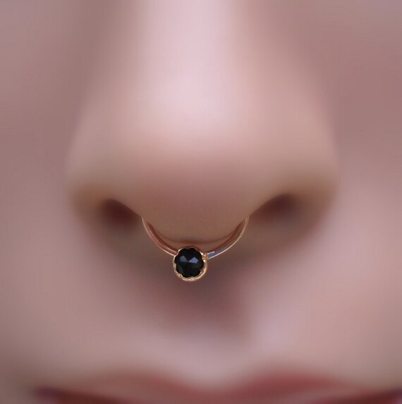 Septum Ring Black Onyx Septum Nose Ring 14K Solid Rose