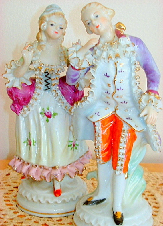 Vintage Victorian Figurines. A Man and Woman. Ornate Dress.