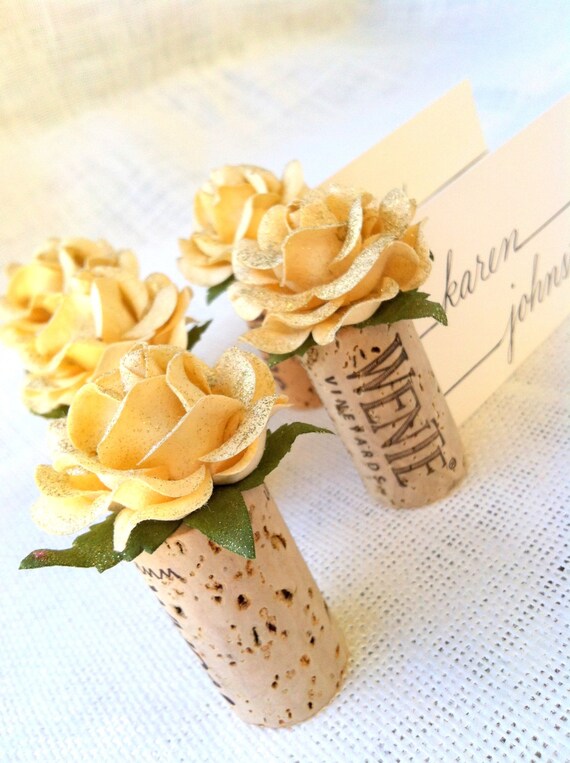 Wine Cork Place Card Holders in Champagne Cream Wedding